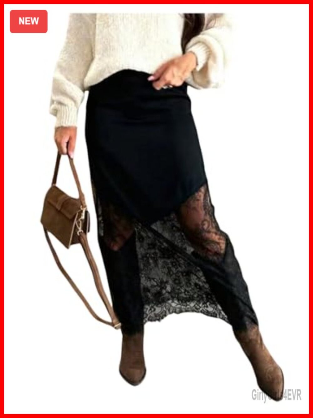 Womens Plus Size Lace Trim Maxi Skirt A-Line Stretch Waist Mesh Long Skirt